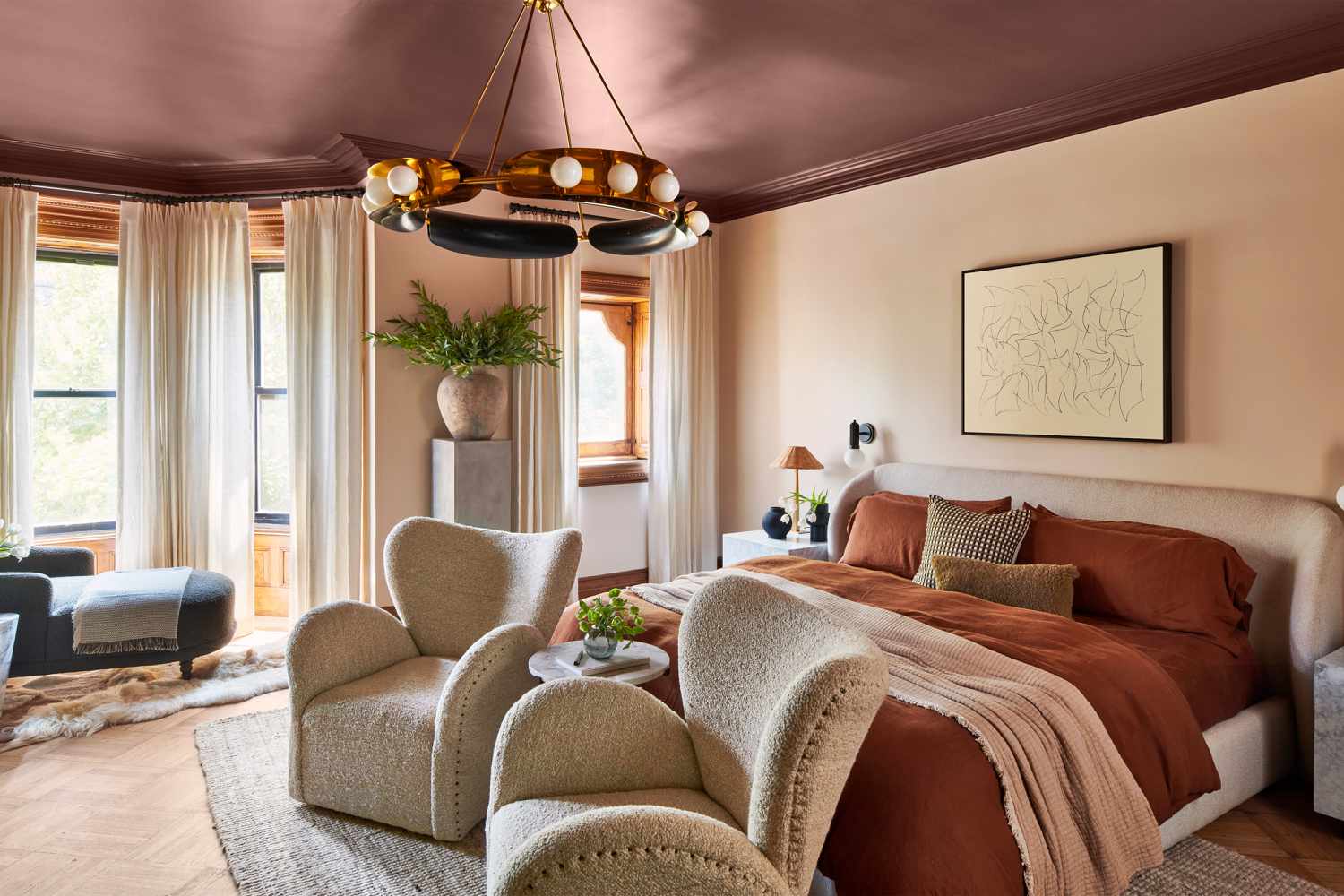 Contemporary bedroom with professional wallpaper installation